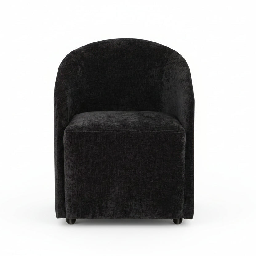 HARBOR TEXTURED VELVET ROLLING DINING CHAIR