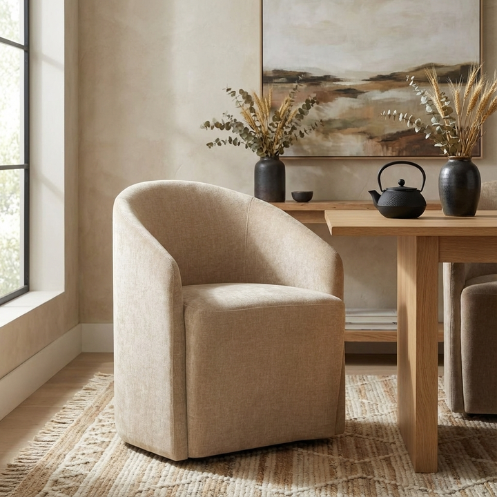 HARBOR TEXTURED VELVET ROLLING DINING CHAIR