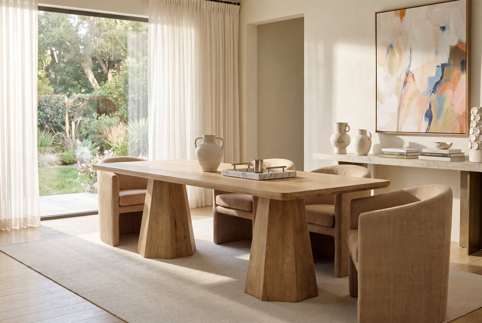 light wood pedestal table