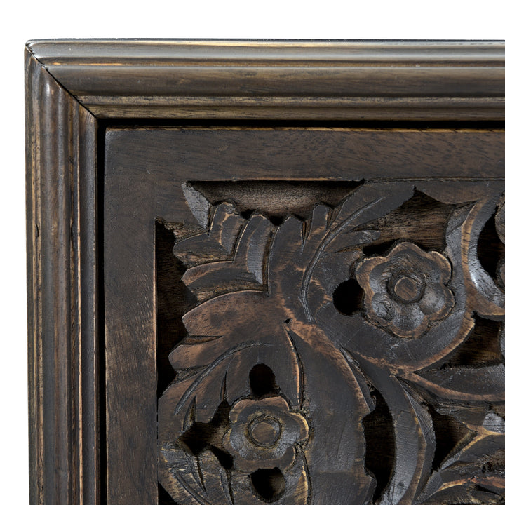 HAVELI FLORAL MOTIF CARVED WOOD NIGHTSTAND