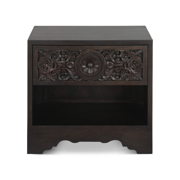 HAVELI 1-DRAWER CARVED WOOD NIGHTSTAND
