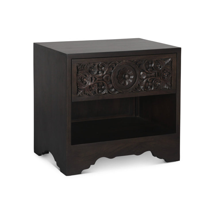 HAVELI 1-DRAWER CARVED WOOD NIGHTSTAND