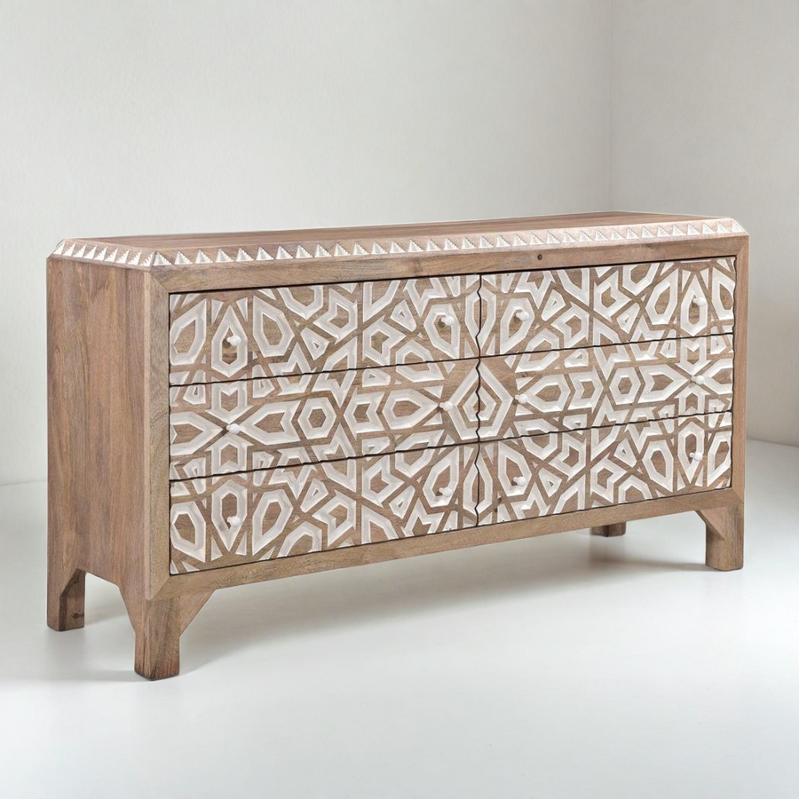 HAVELI GEOMETRIC CARVED WOOD DRESSER