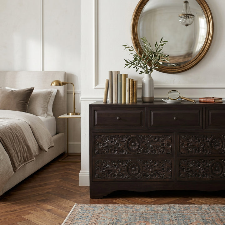 warm dark brown wooden dresser