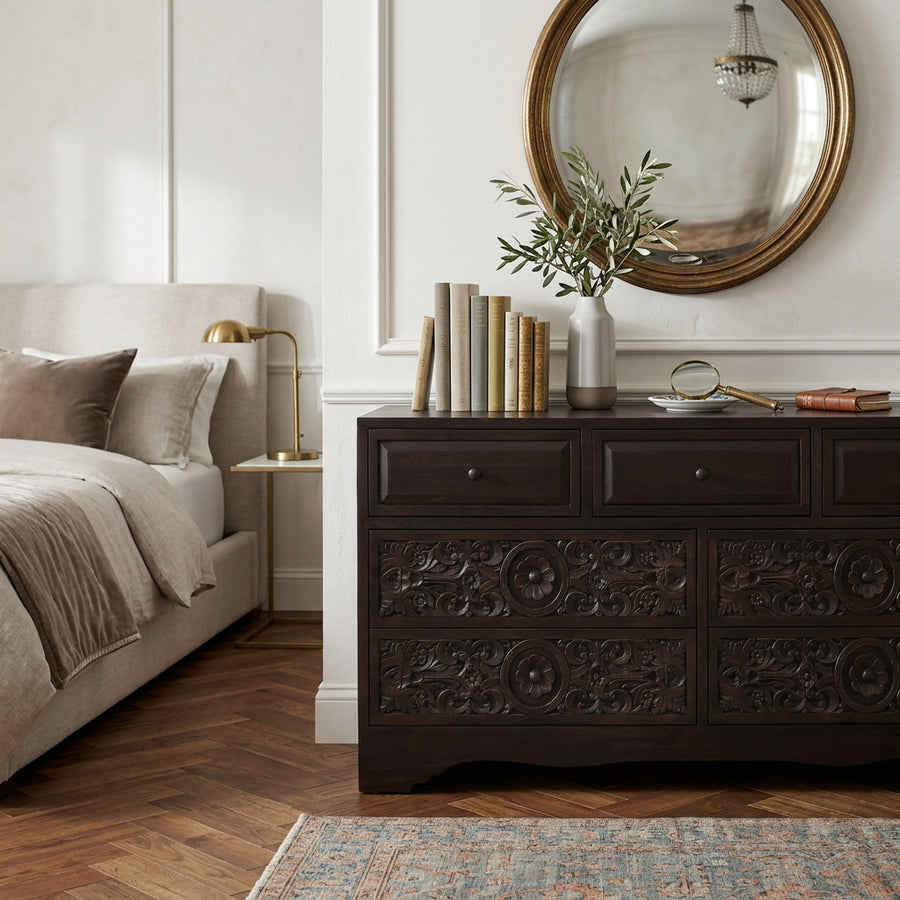 warm dark brown wooden dresser