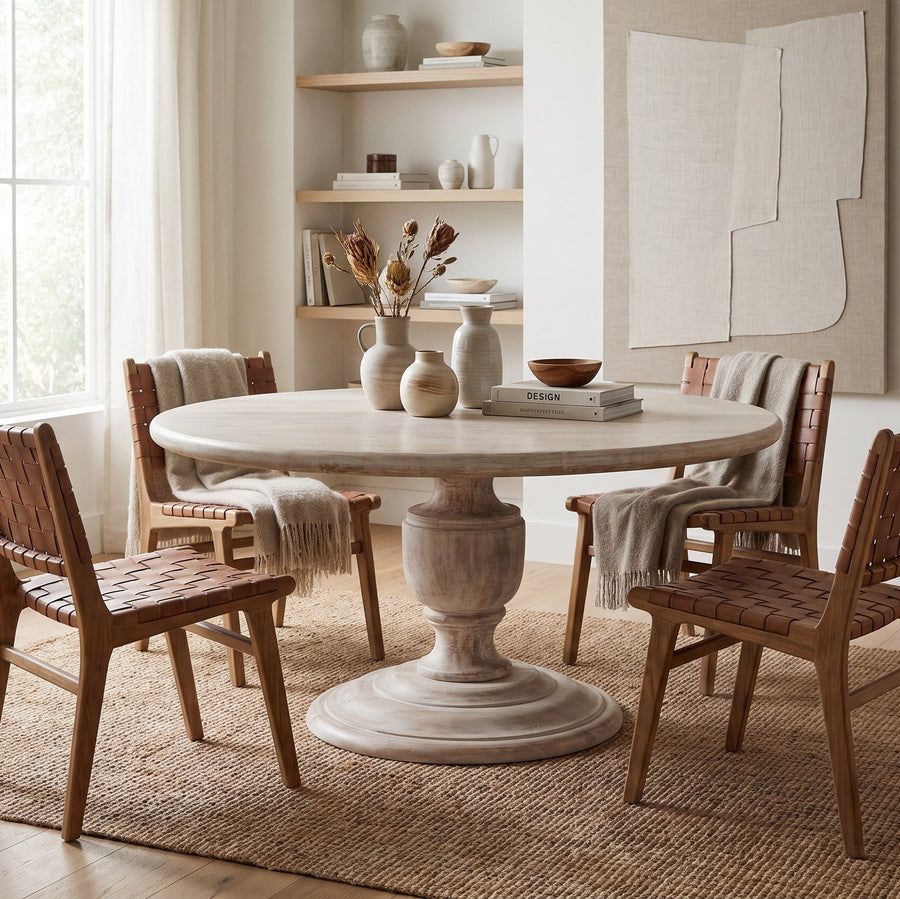 HEIRLOOM WHITE 60" ROUND PEDESTAL DINING TABLE