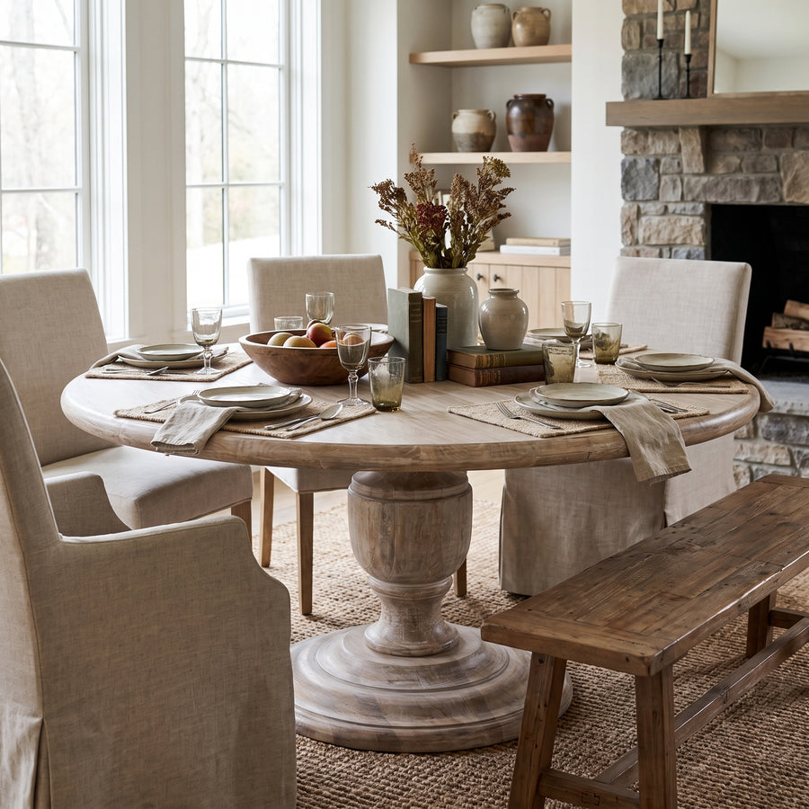 HEIRLOOM WHITE 60" ROUND PEDESTAL DINING TABLE