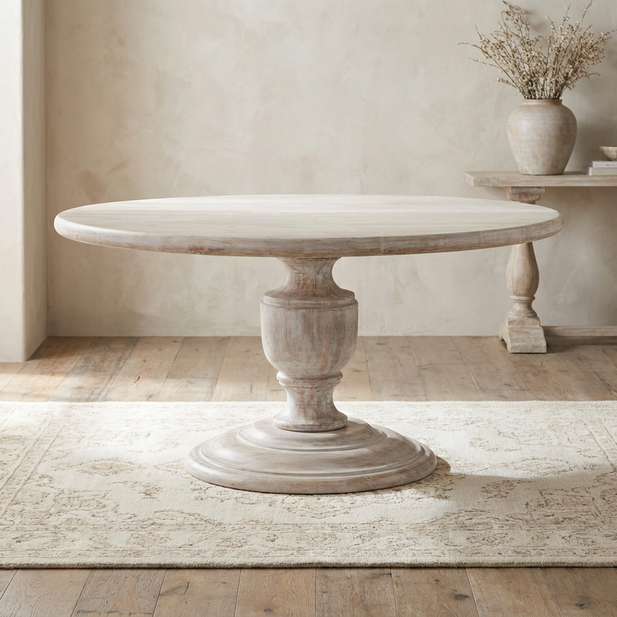 HEIRLOOM WHITE 60" ROUND PEDESTAL DINING TABLE