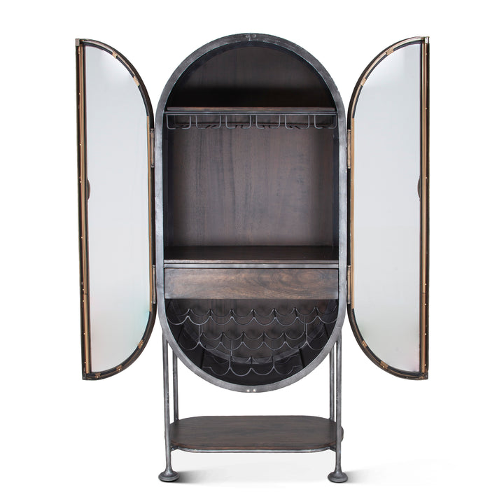 tall bar cabinet with transparent glass doors