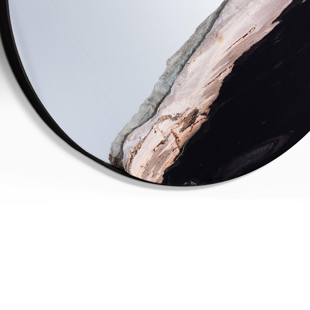 RELIQUE DARBY PETRIFIED WOOD ROUND MIRROR - CLOSE