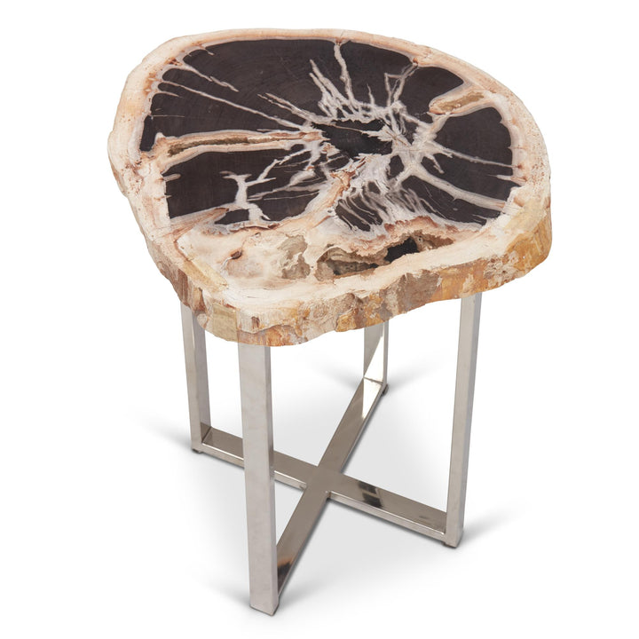 RELIQUE ELIZA POLISHED STAINLESS STEEL BASE END TABLE - NATURAL DARK - TOP VIEW