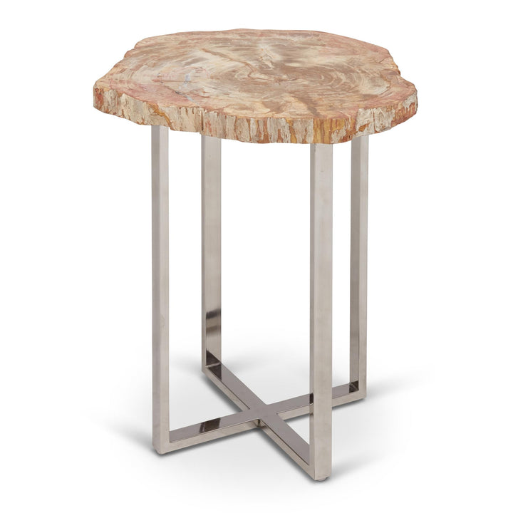 RELIQUE ELIZA POLISHED STAINLESS STEEL BASE END TABLE - NATURAL LIGHT - FRONT VIEW