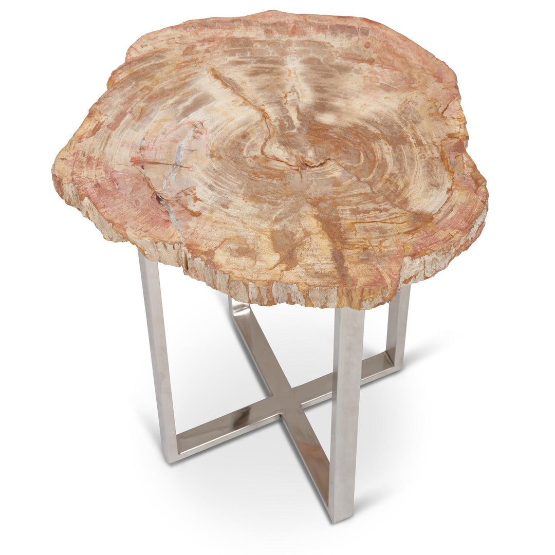 RELIQUE ELIZA POLISHED STAINLESS STEEL BASE END TABLE - NATURAL LIGHT - TOP VIEW