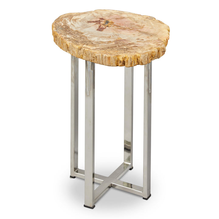 RELIQUE ELIZA POLISHED STAINLESS STEEL BASE END TABLE - NATURAL LIGHT - FRONT VIEW