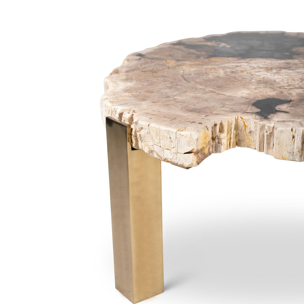 RELIQUE KOL NATURAL DARK PETRIFIED WOOD COFFEE TABLE - NATURAL DARK - LEG VIEW