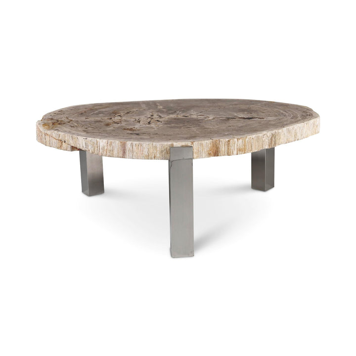 RELIQUE KOL NATURAL DARK PETRIFIED WOOD COFFEE TABLE - NATURAL LIGHT - FRONT VIEW