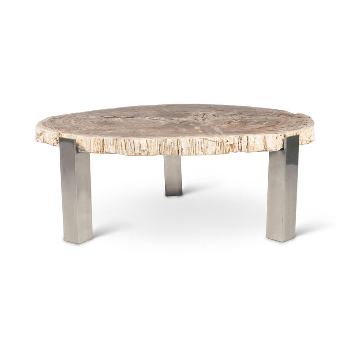 RELIQUE KOL NATURAL DARK PETRIFIED WOOD COFFEE TABLE - NATURAL LIGHT - FRONT VIEW