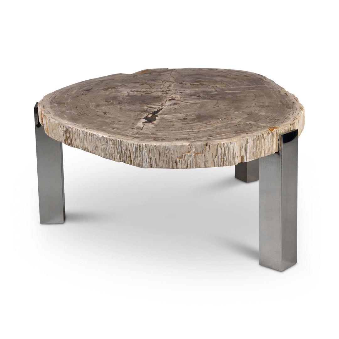 RELIQUE KOL NATURAL DARK PETRIFIED WOOD COFFEE TABLE - NATURAL LIGHT - FRONT VIEW