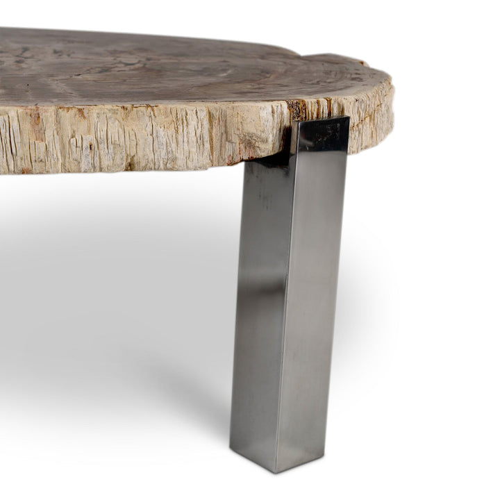 RELIQUE KOL NATURAL DARK PETRIFIED WOOD COFFEE TABLE - NATURAL LIGHT - LEG VIEW