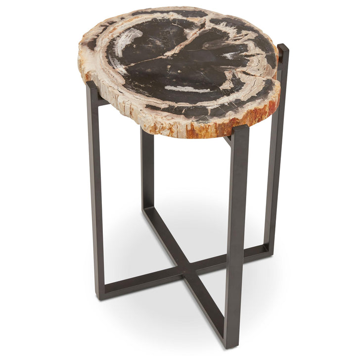 RELIQUE MILO SOLID NATURAL EDGE PETRIFIED WOOD END TABLE - NATURAL DARK -UPPER VIEW