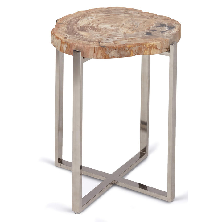 RELIQUE MILO SOLID NATURAL EDGE PETRIFIED WOOD END TABLE - NATURAL LIGHT - FRONT VIEW