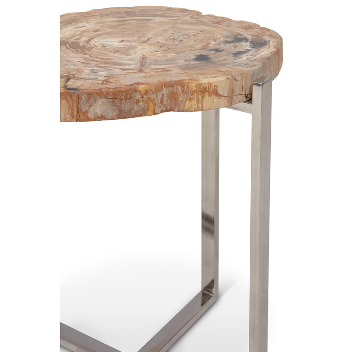 RELIQUE MILO SOLID NATURAL EDGE PETRIFIED WOOD END TABLE - NATURAL LIGHT - LEG VIEW