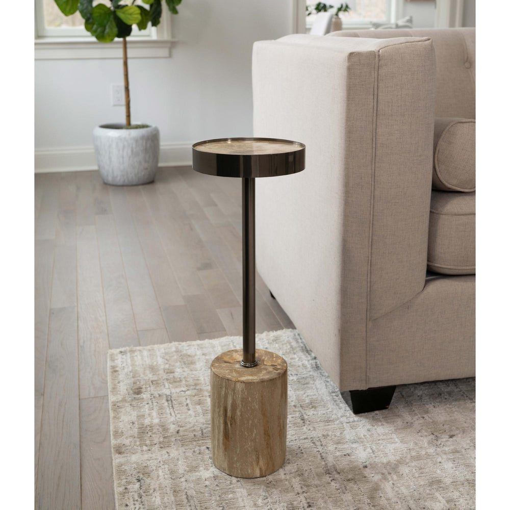 RELIQUE TABITHA PETRIFIED WOOD DRINK TABLE - ROOM VIEW