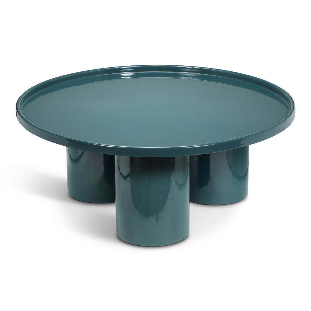 ECLAT SOFIA ENAMEL ROUND COFFEE TABLE - TEAL - UPPER VIEW