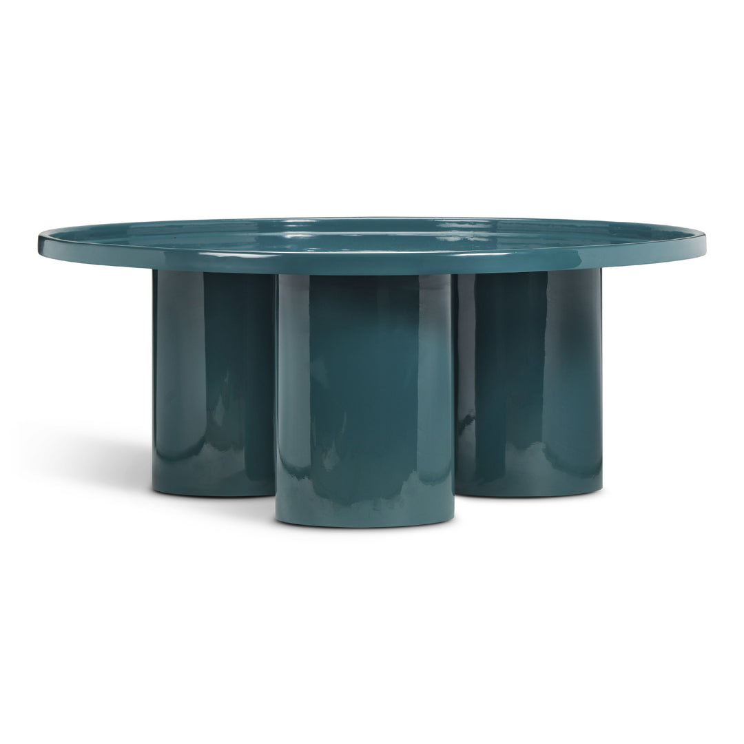 ECLAT SOFIA ENAMEL ROUND COFFEE TABLE - TEAL - FRONT VIEW