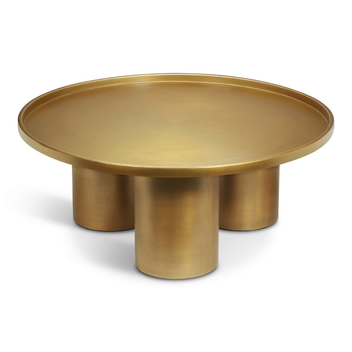 ECLAT SOFIA INDUSTRIAL ROUND TOP COFFEE TABLE - INDUSTRAIL BRASS - UPPER VIEW