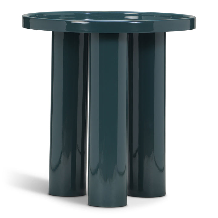 ECLAT SOFIA ENAMEL ROUND TOP END TABLE - TEAL - FRONT VIEW