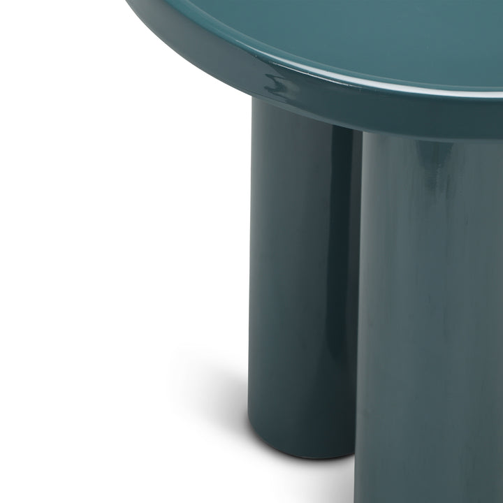 ECLAT SOFIA ENAMEL ROUND TOP END TABLE - TEAL - LEG VIEW