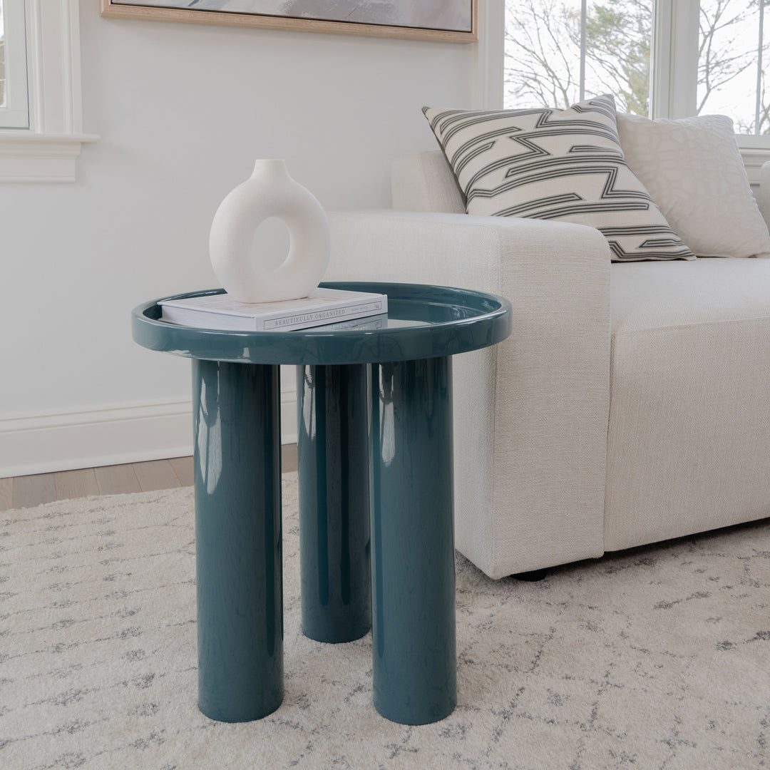 ECLAT SOFIA ENAMEL ROUND TOP END TABLE - TEAL -FRONT VIEW