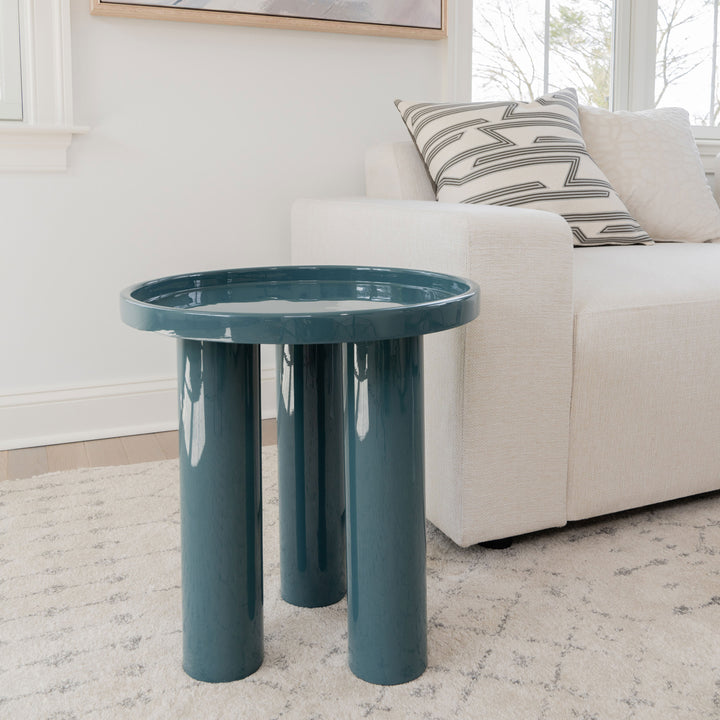 ECLAT SOFIA ENAMEL ROUND TOP END TABLE - TEAL - FRONT VIEW