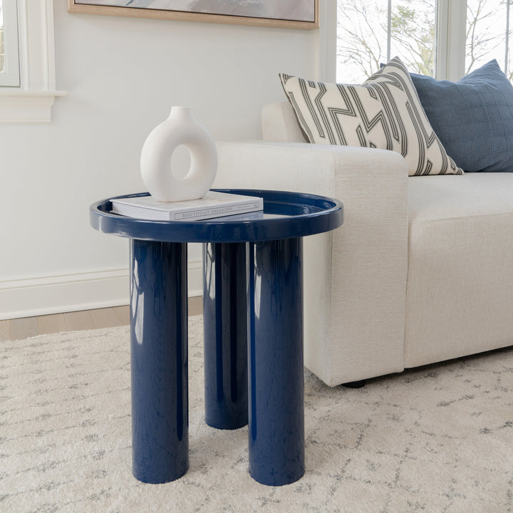 ECLAT SOFIA ENAMEL ROUND TOP END TABLE - NAVY - FRONT VIEW