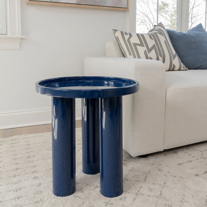 ECLAT SOFIA ENAMEL ROUND TOP END TABLE - NAVY - FRONT VIEW