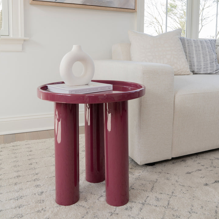 ECLAT SOFIA ENAMEL ROUND TOP END TABLE - PLUM - FRONT VIEW