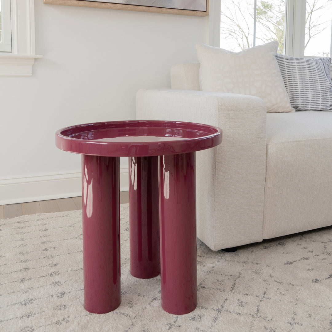 ECLAT SOFIA ENAMEL ROUND TOP END TABLE - PLUM - FRONT VIEW