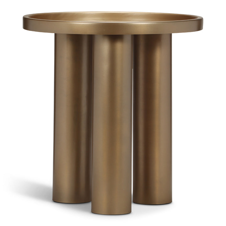 ECLAT SOFIA INDUSTRIAL ROUND TOP STEEL END TABLE - INDUSTRIAL BRASS -  FRONT VIEW