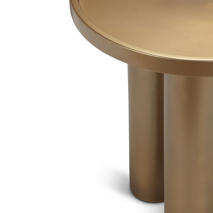 ECLAT SOFIA INDUSTRIAL ROUND TOP STEEL END TABLE - INDUSTRIAL BRASS -  LEG VIEW