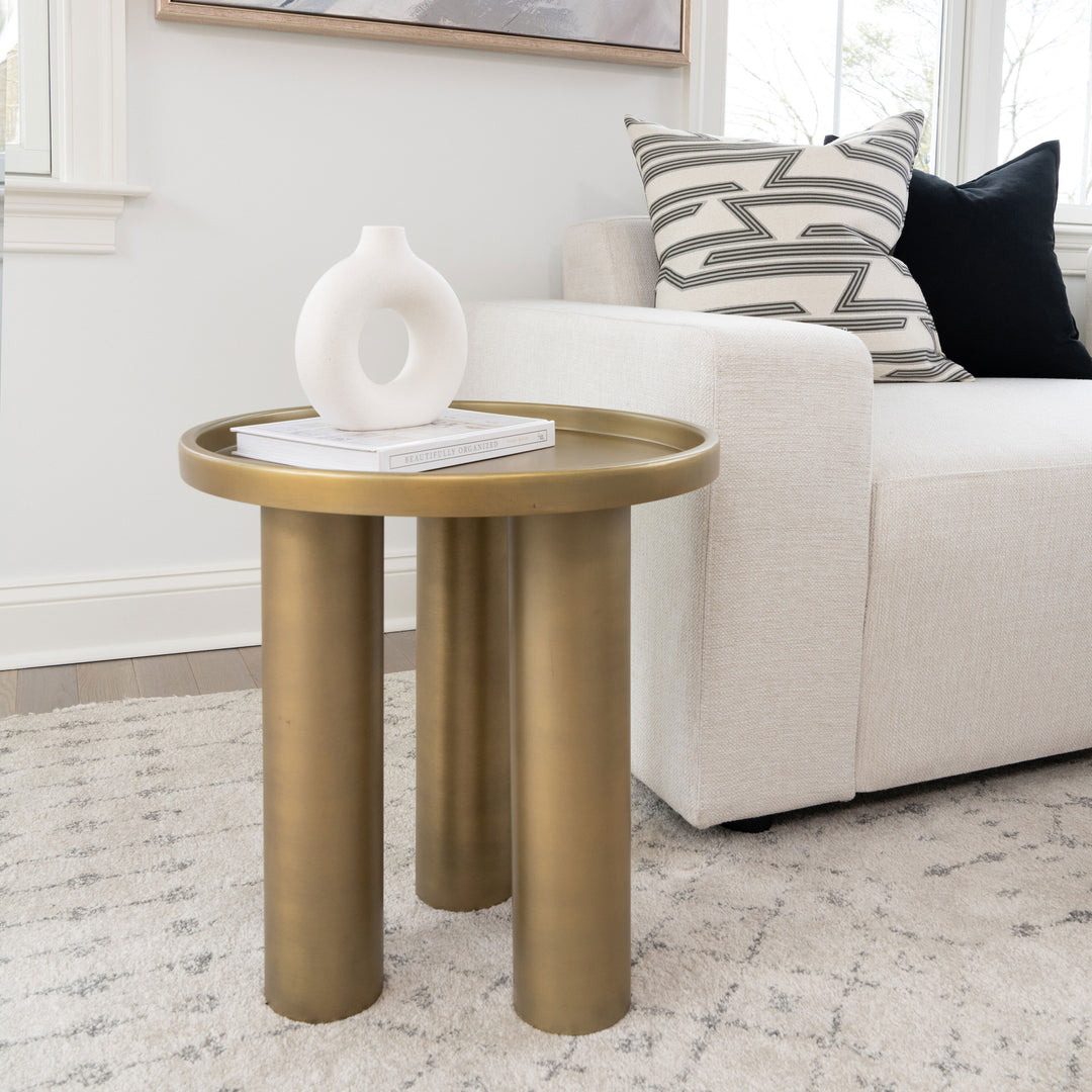 ECLAT SOFIA INDUSTRIAL ROUND TOP STEEL END TABLE - INDUSTRIAL BRASS -  FRONT VIEW