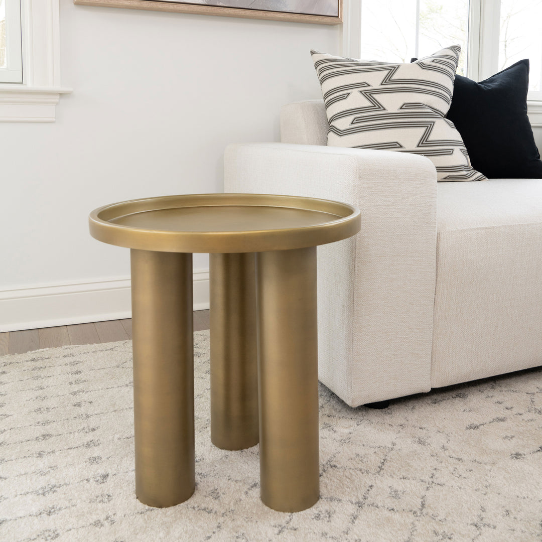 ECLAT SOFIA INDUSTRIAL ROUND TOP STEEL END TABLE - INDUSTRIAL BRASS -  FRONT VIEW