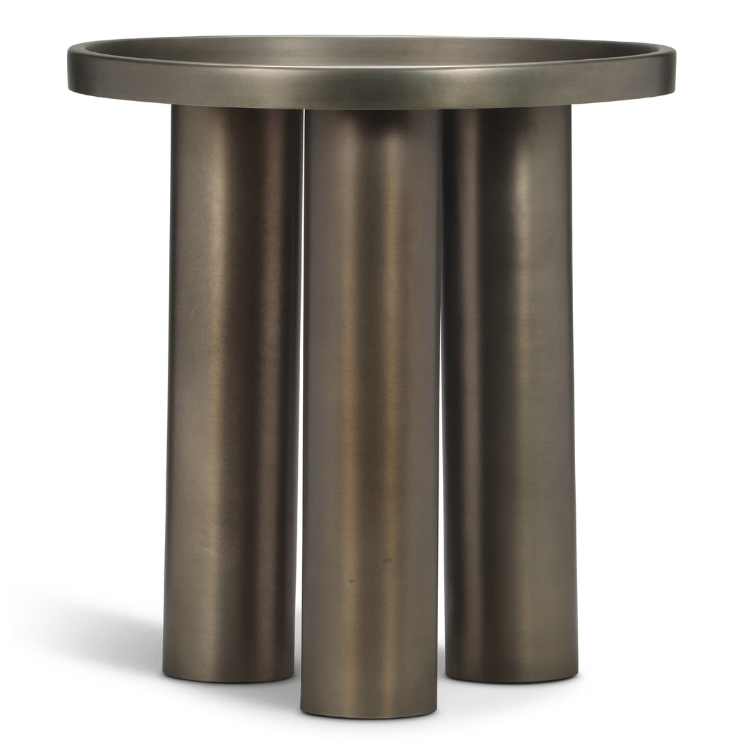 ECLAT SOFIA INDUSTRIAL ROUND TOP STEEL END TABLE - INDUSTRIAL NICKEL -  FRONT VIEW