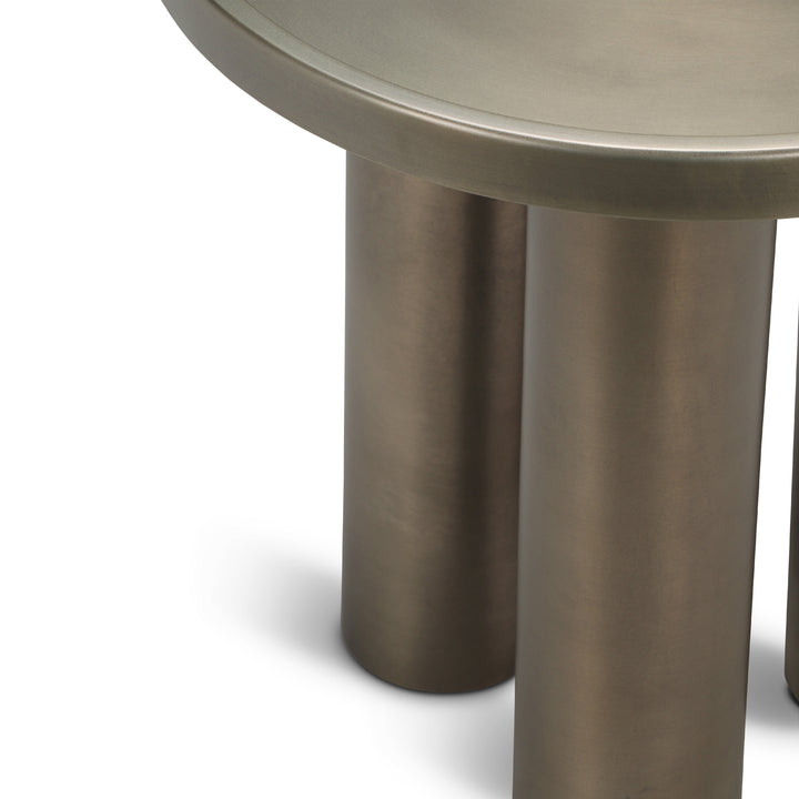 ECLAT SOFIA INDUSTRIAL ROUND TOP STEEL END TABLE - INDUSTRIAL NICKEL -  LEG VIEW