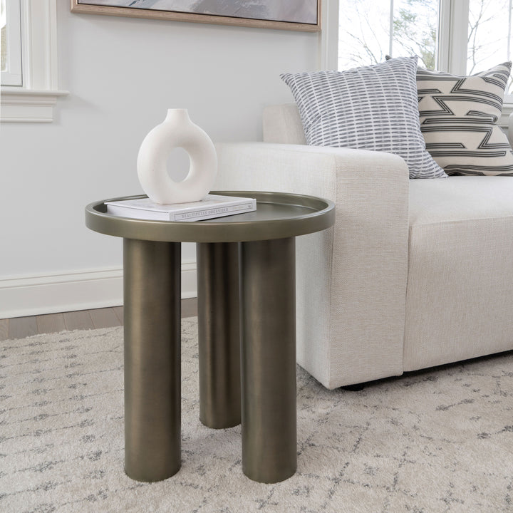 ECLAT SOFIA INDUSTRIAL ROUND TOP STEEL END TABLE - INDUSTRIAL NICKEL -  FRONT VIEW