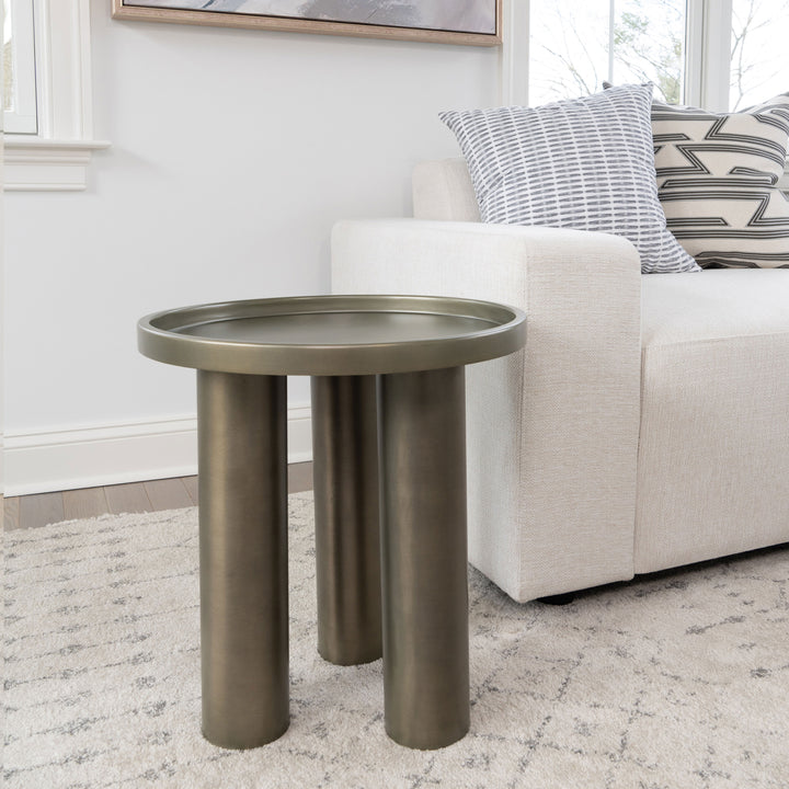 ECLAT SOFIA INDUSTRIAL ROUND TOP STEEL END TABLE - INDUSTRIAL NICKEL -  FRONT VIEW