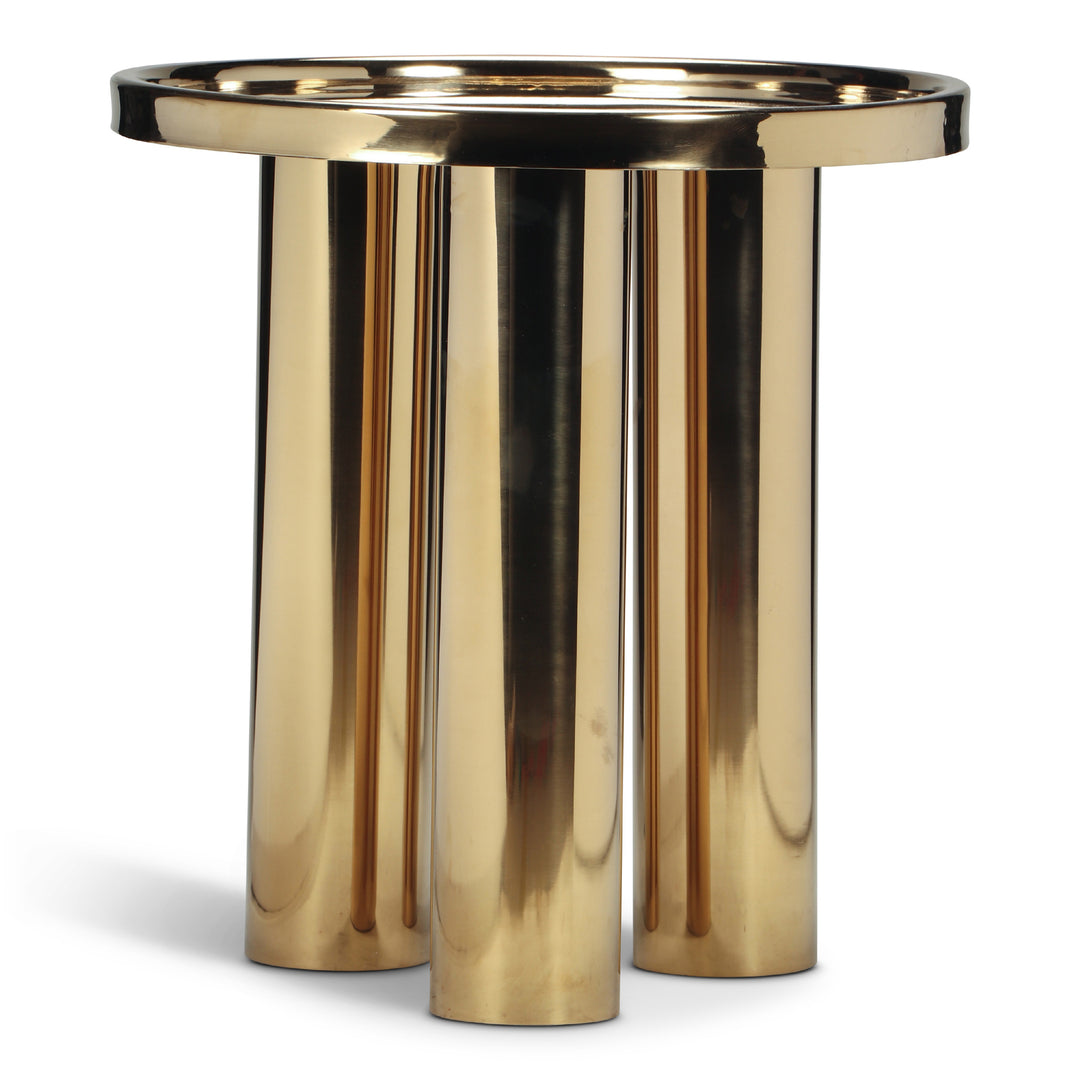 ECLAT SOFIA POLISHED GOLD ROUND TOP END TABLE - FRONT VIEW