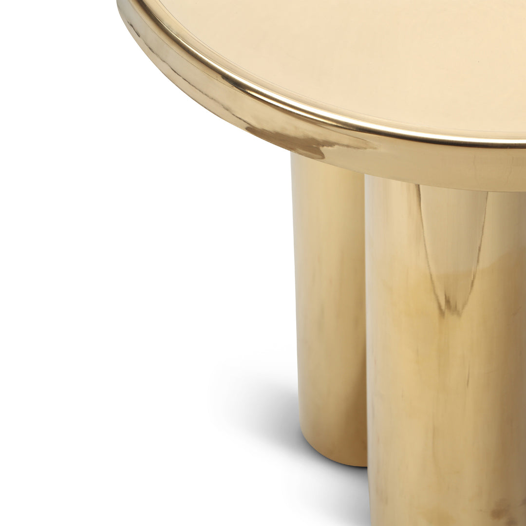 ECLAT SOFIA POLISHED GOLD ROUND TOP END TABLE - LEG VIEW