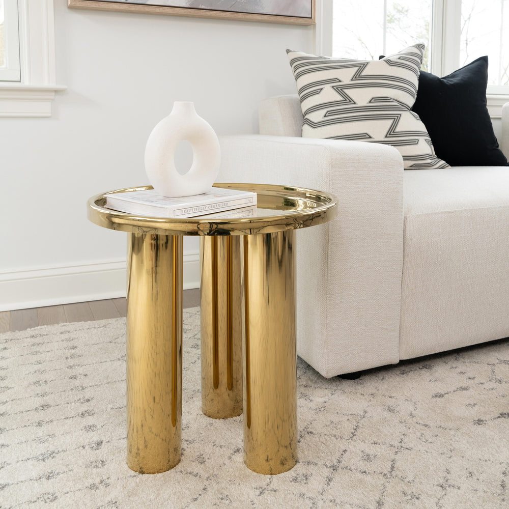 ECLAT SOFIA POLISHED GOLD ROUND TOP END TABLE - FRONT VIEW