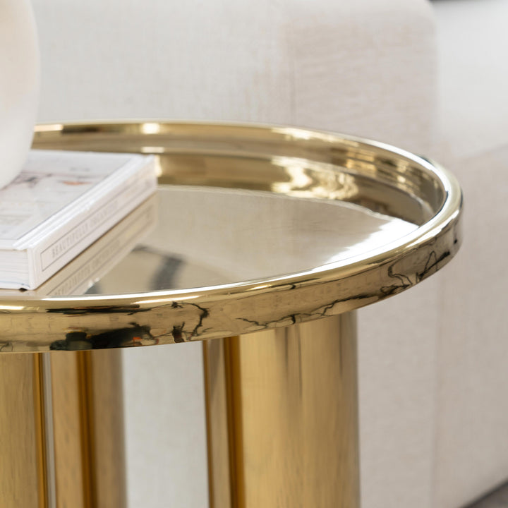 ECLAT SOFIA POLISHED GOLD ROUND TOP END TABLE - UPPER VIEW